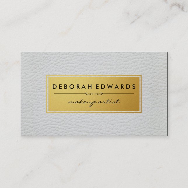 Metallic Faux Gold Label and Leather Business Card (Front)
