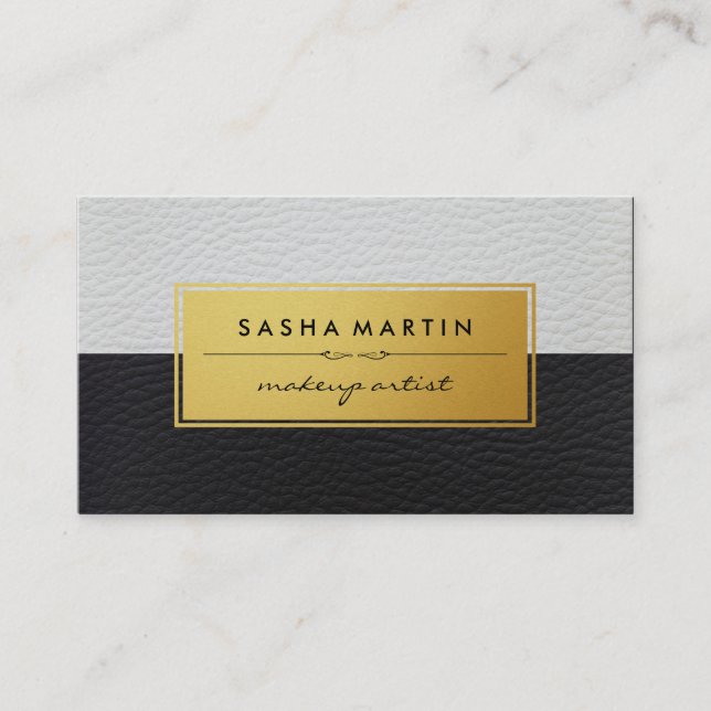 Metallic Faux Gold Label Two Tone Leather Business Card (Front)
