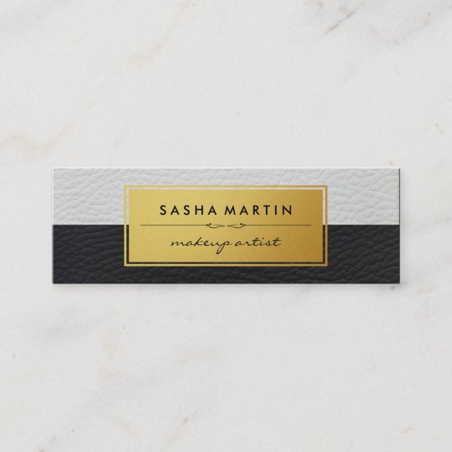 Metallic Faux Gold Label Two Tone Leather Mini Business Card (Front)