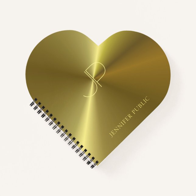 Metallic Faux Gold Monogrammed Modern Template Notebook (Front)