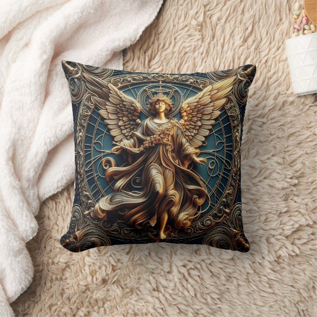 Metallic Faux Relief Angel Art Throw Pillow (Blanket)