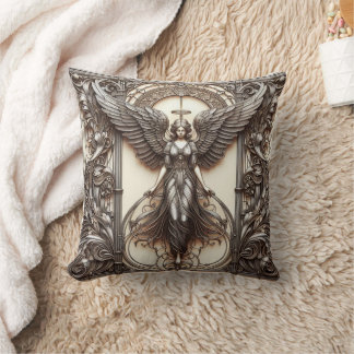 Metallic Faux Relief Angels Art Throw Pillow