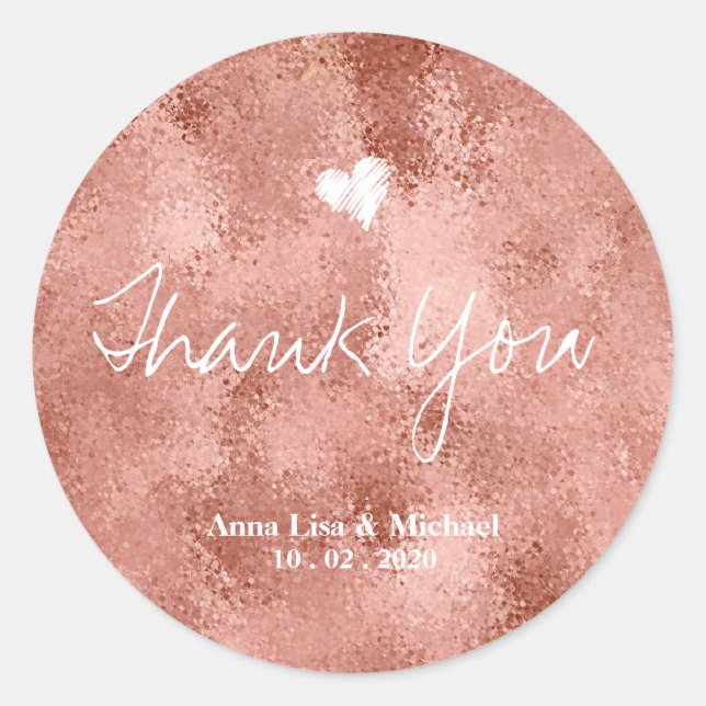 Metallic Faux Rose Gold Wedding Thank You Classic Round Sticker (Front)