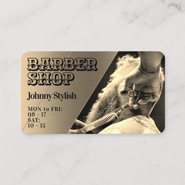 Metallic faux texture barber  business card (Front)