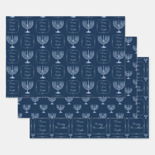 Metallic Filigree Hanukkah Menorah Wrapping Paper Sheet