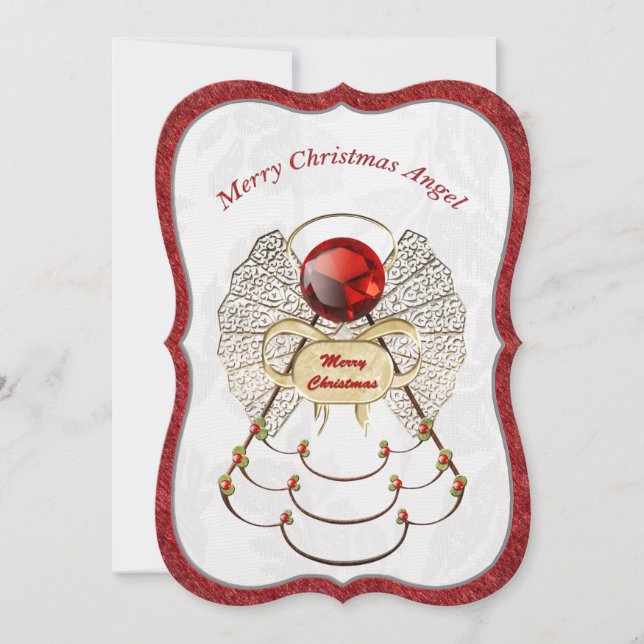 Metallic Filigree Merry Christmas Angel Holiday Card (Front)