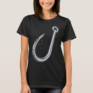 Metallic Fishing Hook with Water Droplets on Trans T-Shirt