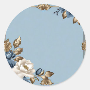 Metallic Floral Blue And Gold Classic Round Sticker