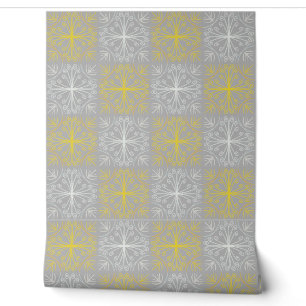Metallic flower tile gray background wallpaper