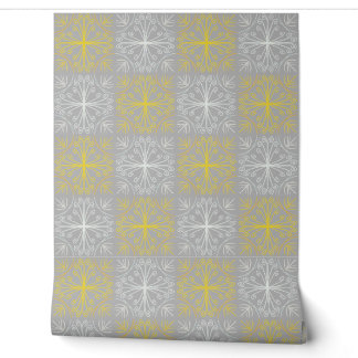 Metallic flower tile gray background wallpaper