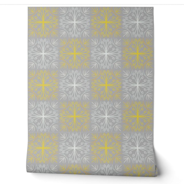 Metallic flower tile gray background wallpaper (Unrolling)