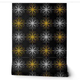 Metallic flower tile gray background wallpaper
