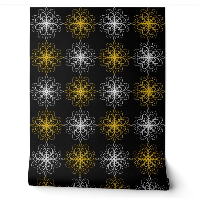 Metallic flower tile gray background wallpaper (Unrolling)