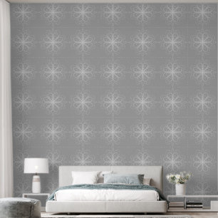Metallic flower tile gray background wallpaper