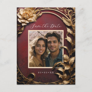 Metallic flowers photo save the date postcard