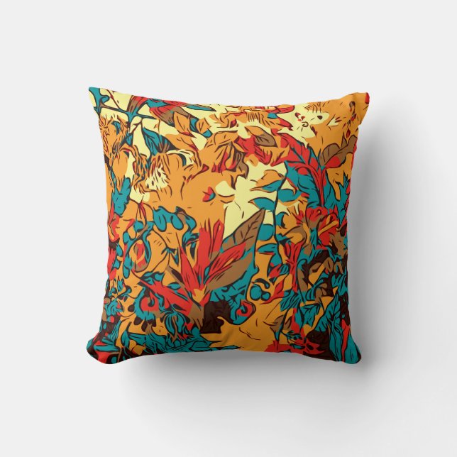 Metallic Forest Retro Electric Red Cushion (Front)