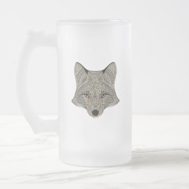 Metallic Fox Face Frosted Glass Beer Mug (Left)