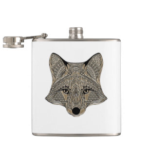 Metallic Fox Face Hip Flask