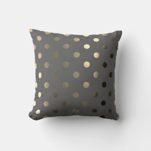 Metallic Foxier Gold Graphite Gray Polka Dots Cushion