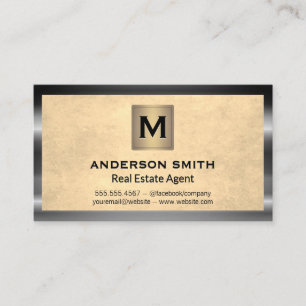 Metallic Frame Texture Background Monogram Business Card