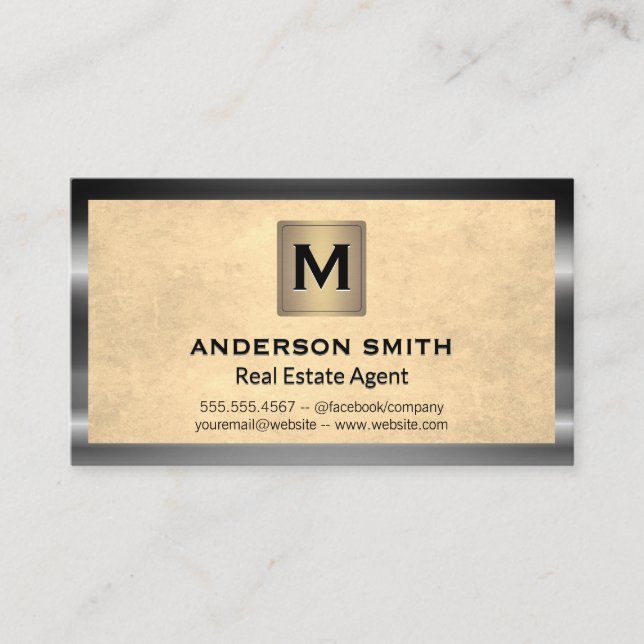 Metallic Frame | Texture Background | Monogram  Business Card (Front)