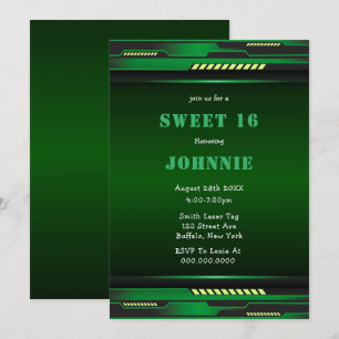 Metallic Futuristic Sweet 16 Birthday Party Invite