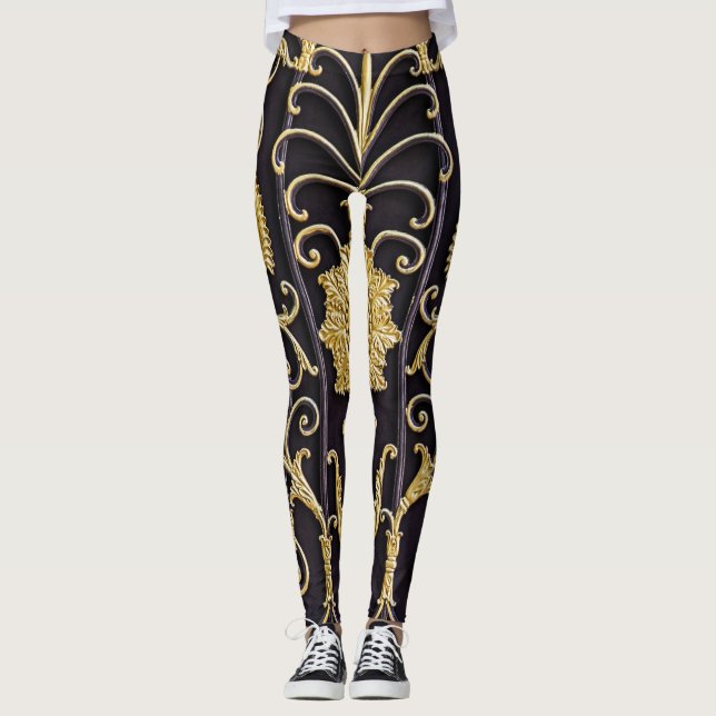Metallic gate, intricate pattern design. leggings (Front)