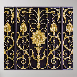 Metallic gate, intricate pattern design. poster