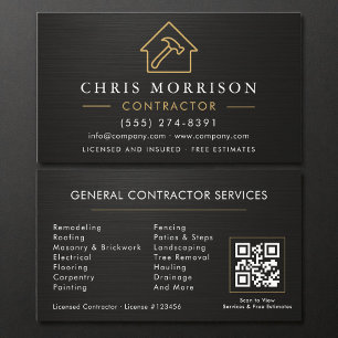 Metallic General Construction Black Gold QR Code Business Card