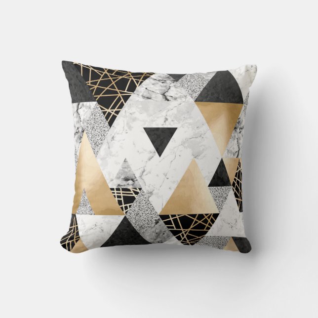 Metallic Geometric: Gold Silver Marble Cushion (Front)