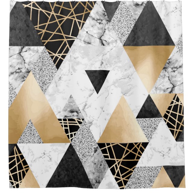 Metallic Geometric: Gold Silver Marble Shower Curtain (Front)