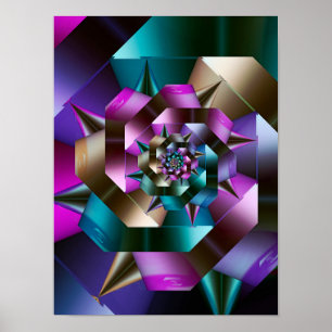 Metallic Geometric Spiral Fractal Poster