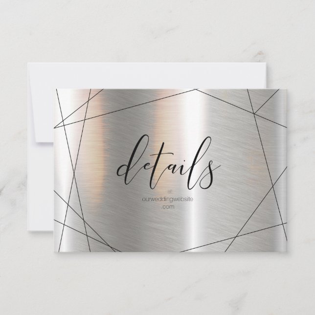 Metallic Geometric Wedding Details Silver ID648 RSVP Card (Front)