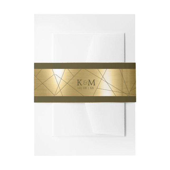 Metallic Geometric Wedding Gold ID648 Invitation Belly Band (Front Example)