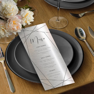 Metallic Geometric Wedding Menu Silver/Black ID648