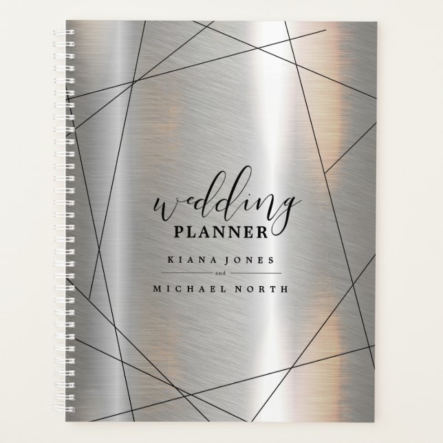 Metallic Geometric Wedding Plans Silver/Blk ID648 Planner (Front)