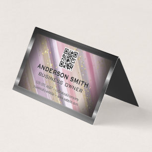 Metallic Glitter Brushed   Qr Code Business Card