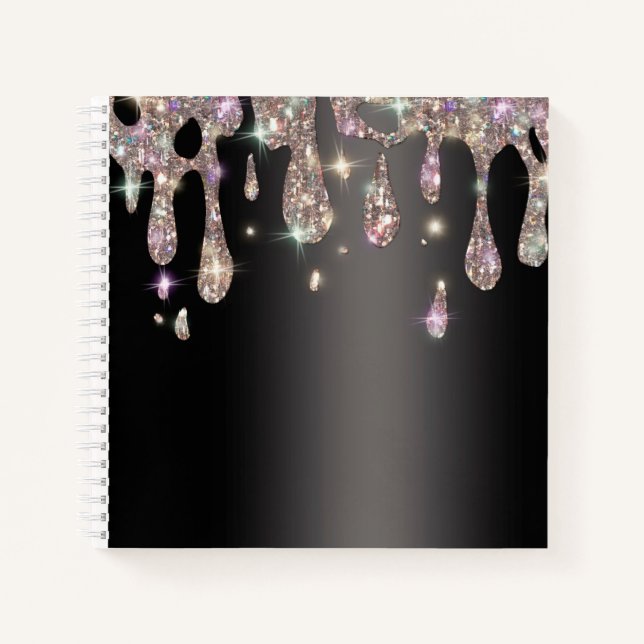 Metallic Glitter Drip Sparkle Bling Sketch Notebook (Front)