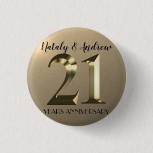 Metallic Gold 21th Wedding Anniversary 3 Cm Round Badge