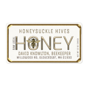 Metallic Gold 3D Framed Honey Label with Bee