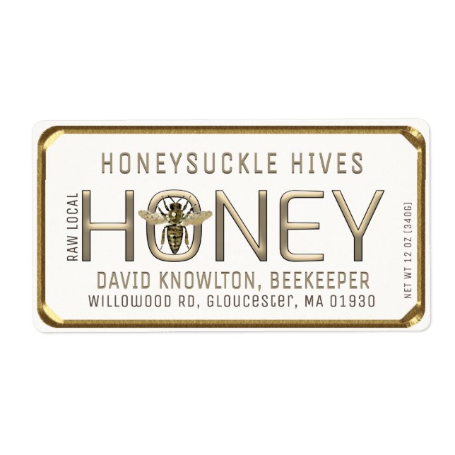 Metallic Gold 3D Framed Honey Label with Bee  (Front)