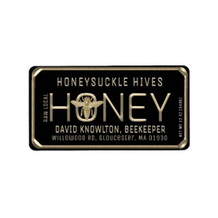 Metallic Gold 3D Framed Honey Label with Bee 