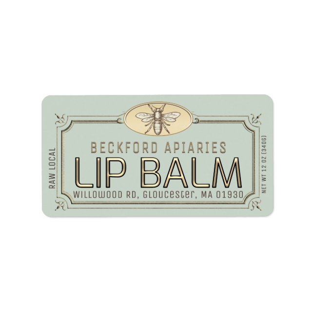 Metallic Gold 3D Framed Lip Balm Label with Bee  (Front)
