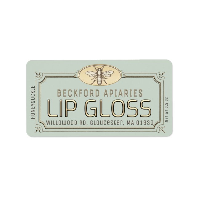 Metallic Gold 3D Framed Lip Gloss Label with Bee (Front)