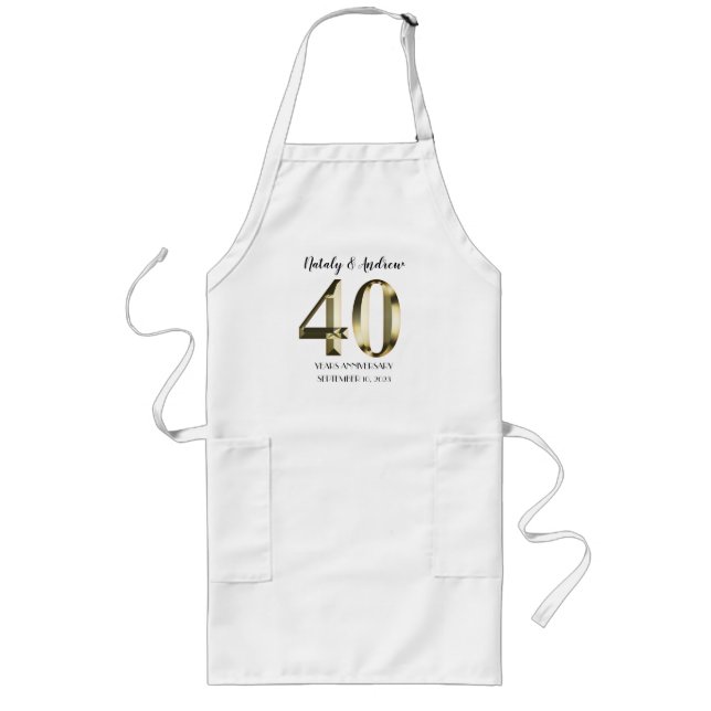 Metallic Gold 40th Wedding Anniversary Long Apron (Front)