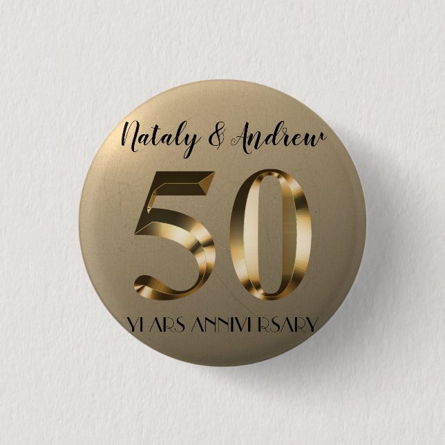 Metallic Gold 50th Wedding Anniversary 3 Cm Round Badge (Front)