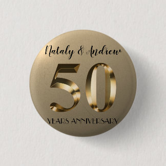 Metallic Gold 50th Wedding Anniversary 3 Cm Round Badge
