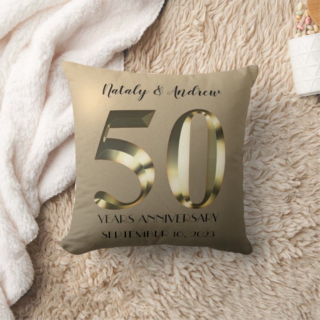 Metallic Gold 50th Wedding Anniversary Cushion (Blanket)