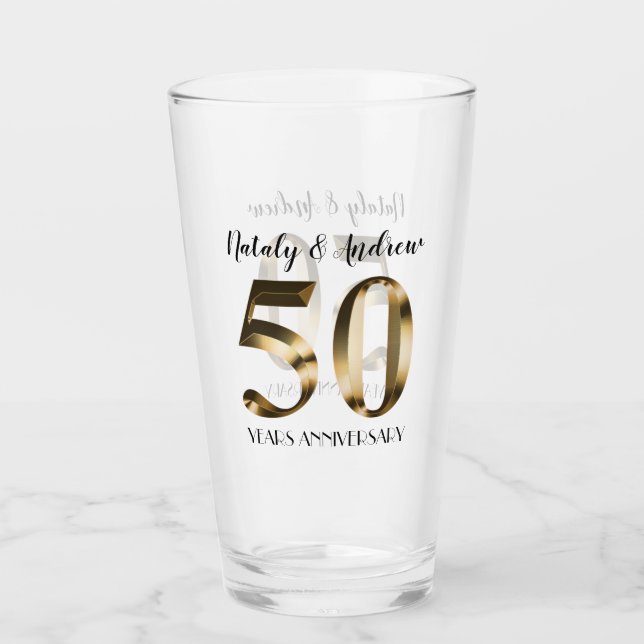Metallic Gold 50th Wedding Anniversary Glass (Front)