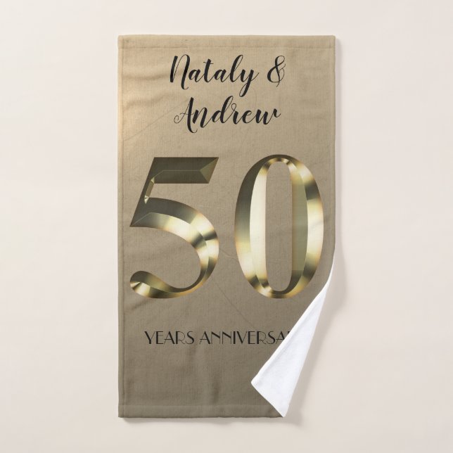 Metallic Gold 50th Wedding Anniversary Hand Towel (Hand Towel)